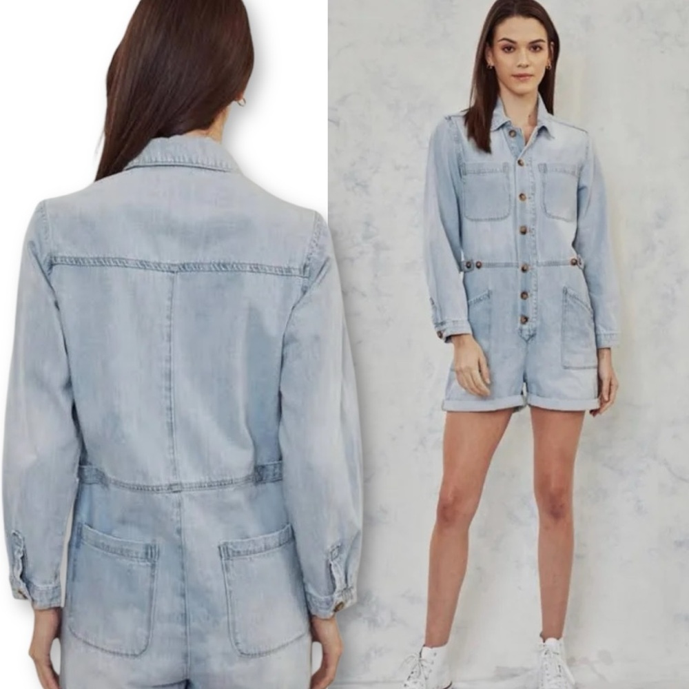 Bridget KanCan Denim Shorts Romper One Piece Jumpsuit Blue SMALL